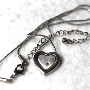 Distinctive Heart/ Heart Rhinestone Accent Silver Tone Snake Chain 16" Necklace